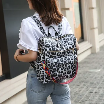 

Fashion Leopard Backpack Multipurpose PU Leather Shoulders Bag Large Capacity Elegant Simple Style Casual Daypack for Ladies