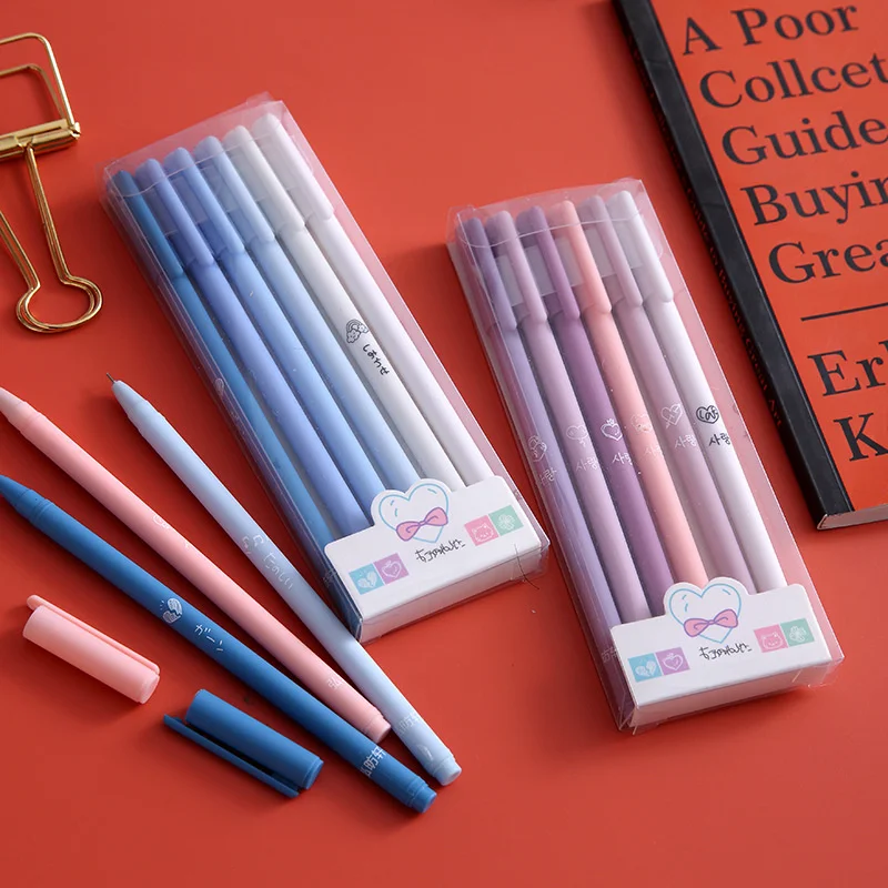 6pcs/set Creative Cute Morandi Simple And Fresh Gel Pen Kawaii Quick-drying Cap Diary Supplies School Office | Канцтовары для офиса