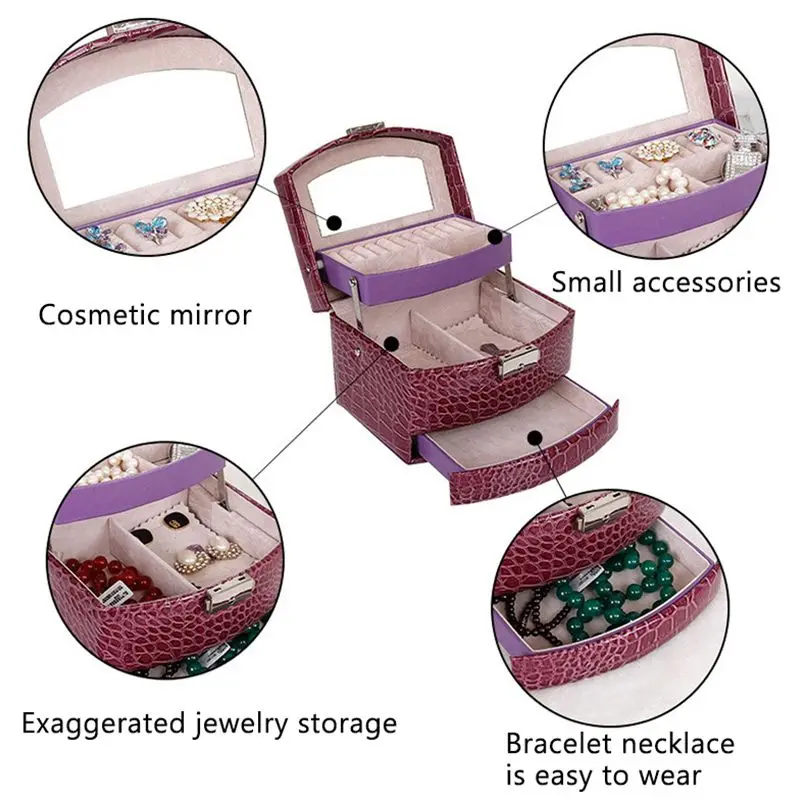 Автоматическая кожаная шкатулка для ювелирных изделий, трехслойная коробка для хранения для женщин, кольцо для сережек, косметический Органайзер, шкатулка для украшений-ABUX