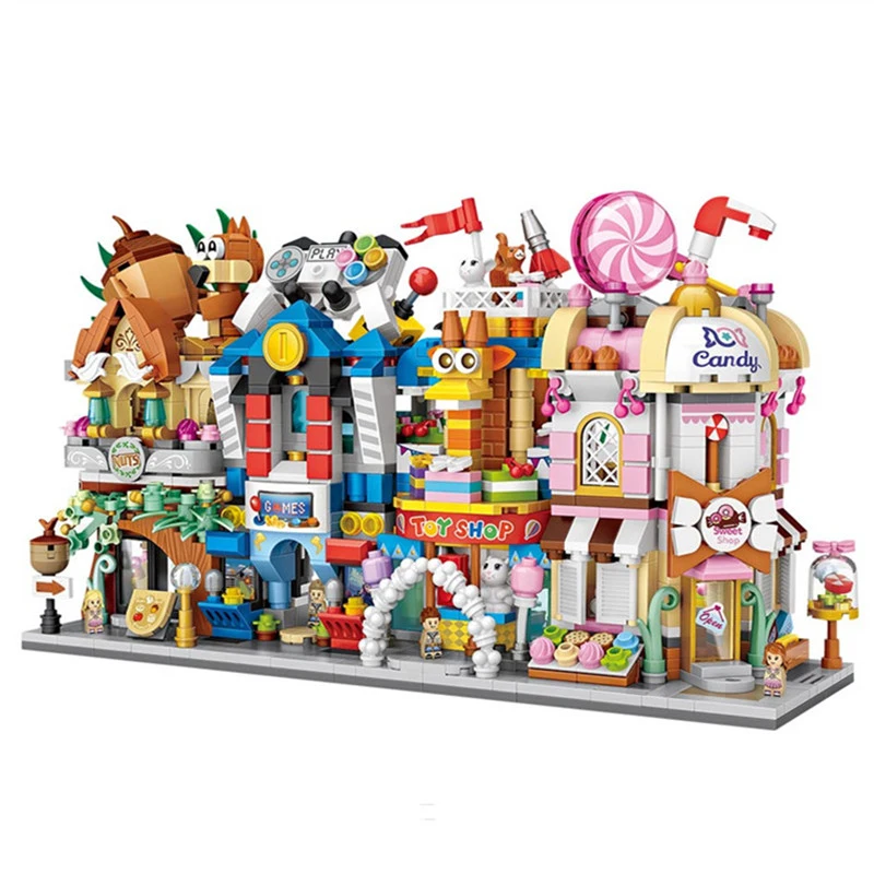 Hot-LOZ-Mini-Street-Blocks-City-View-Nut-shop-toy-store-game-hall-candy-stores-Models