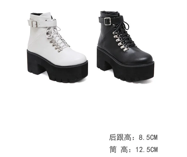 Bootee/ г. Женские осенние ботинки с круглым носком женские ботинки Martins на массивном каблуке со шнуровкой Женская Низкая обувь Лолита рок