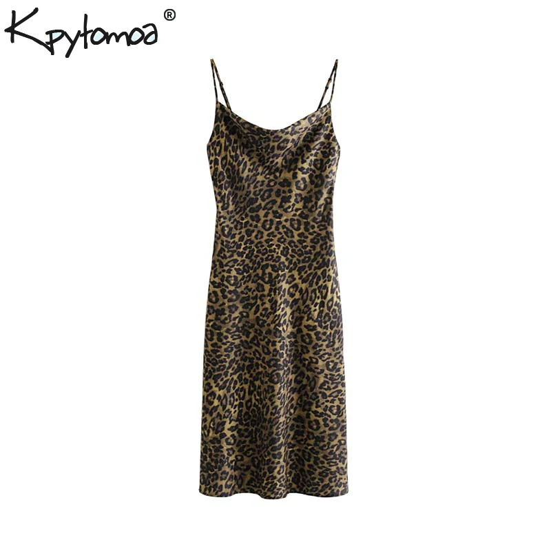 

Vintage Sexy Leopard Print Midi Dress Women 2020 Fashion Backless Adjustable Straps Animal Pattern Ladies Dresses Vestidos Mujer