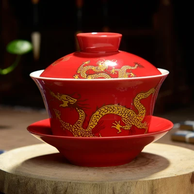 Gaiwan фарфоровый дворец Дракон керамическая чайная соусница для тарелки набор крышек мастер чашка 200 мл винтажные пиалы для чая Посуда для напитков ремесла Декор - Цвет: B Style