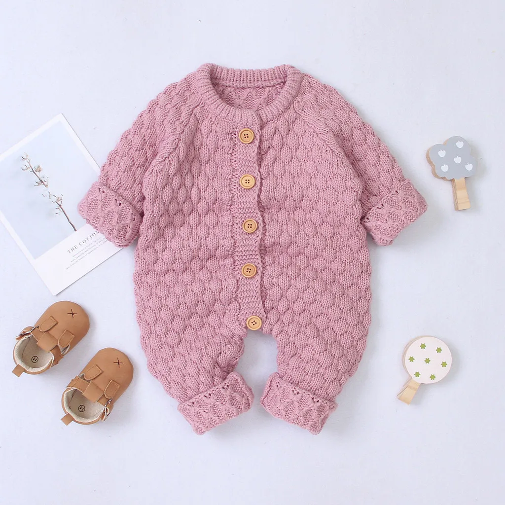 3M-2year Newborn Clothing Baby Boy Girl Winter Button Sweater Knitted Jumpsuit Romper Warm Outfits ropa recien nacido Toddler