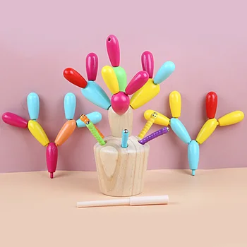 

Early Educational DIY Wooden Puzzle Building Blocks Kid Toy Disassembly Assembly Cactus Balancing Puzzle Fun Toy For Kids Gifts