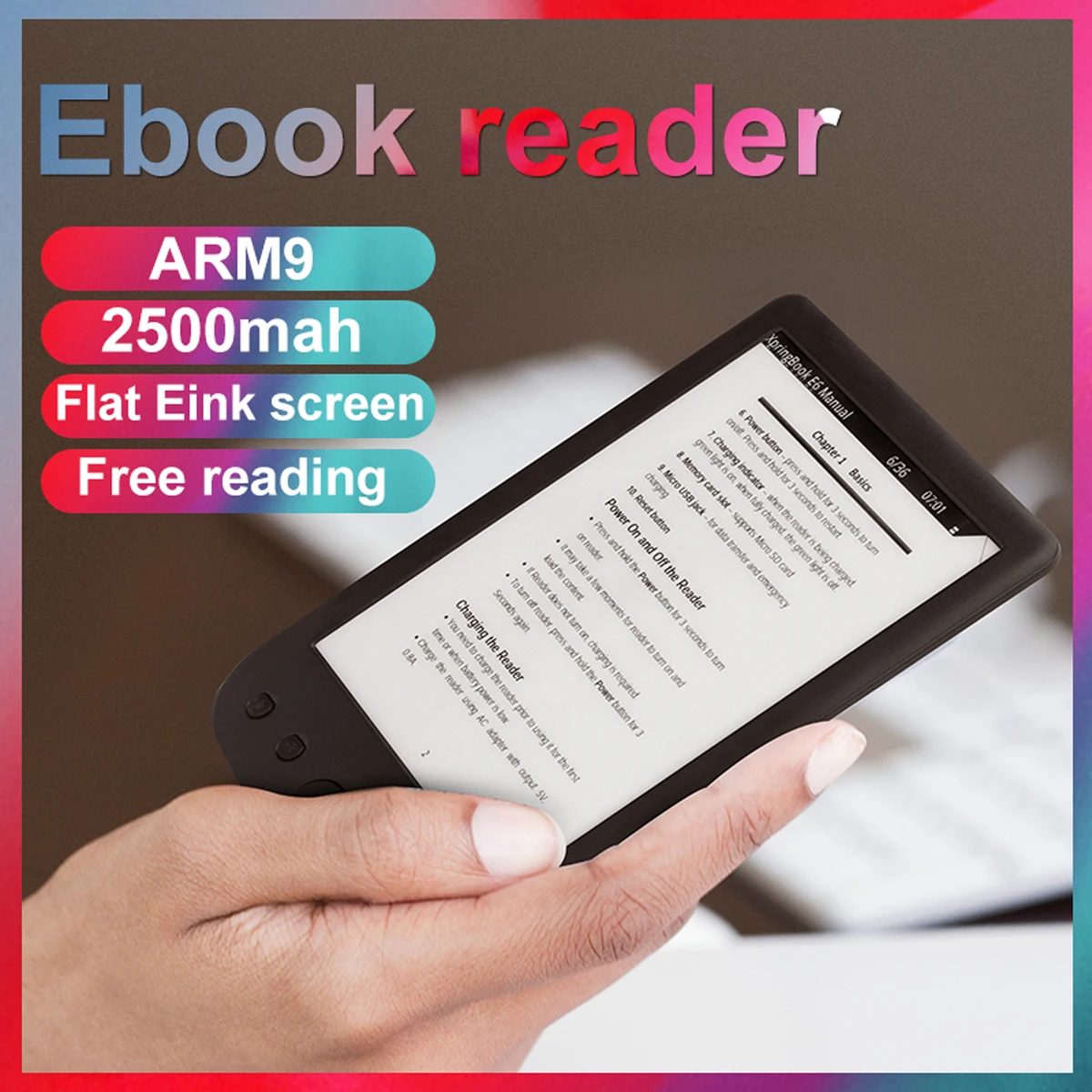 Claite 8G BK-6025 2500mah e-book reader e-ink 6 inch resolution eBook Reader Memory ebook (Built-in Front Light )