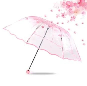

30pcs/lot Transparent Clear Umbrella Cherry Blossom Mushroom Apollo Sakura 3 Fold Umbrella for Women Lady Girls SN2134