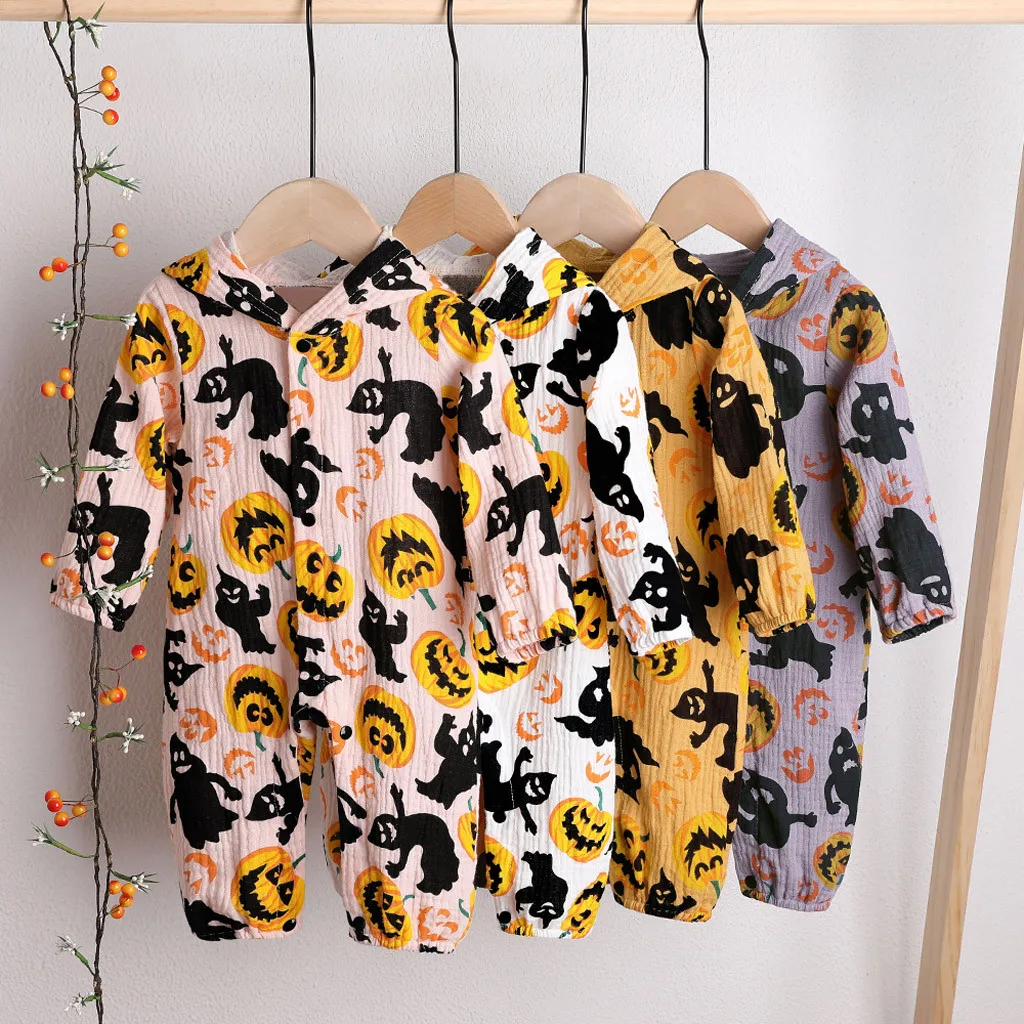 

Long Sleeve Bodysuit For Boy Newborn Infant Baby Boy Girl Halloween Hooded Pumpkin Jumpsuit Autumn Outfits Funny Onesie Baby