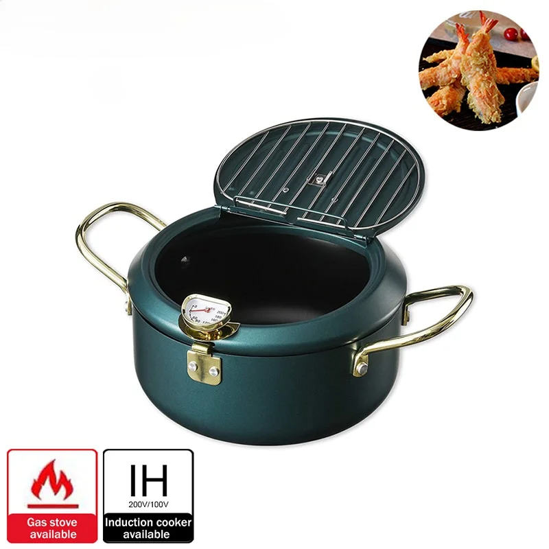 20CM Temperature Control Fried Chicken Deep Frying Pot Pan Tempura Fryer G1J8 