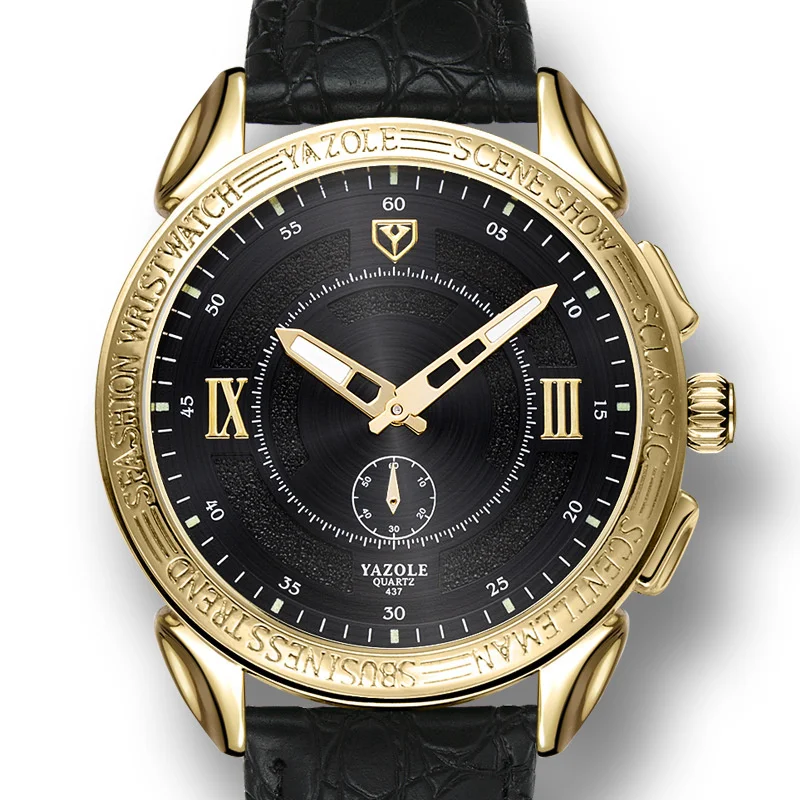 

Gold Men's Retro Seconds Hand Quartz Watch Personality Dial Roman Scale Luminous Waterproof Leather Strap Wristwatch for Man