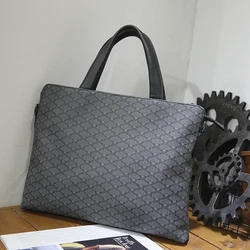Fashion Men's High Quality Pu Leather Single Shoulder Bag Checked Document Bag Business Travel Tote Briefcase Commuter