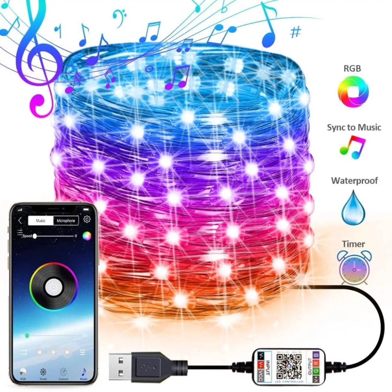 

USB Bluetooth Phone Remote Controlled LED Light Strip Christmas Holiday Decor