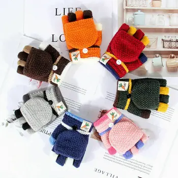 

2020 New Arrival Kids Boy Girl Warm Winter Gloves Half Finger Flip Cover Knitting Mittens Children Fingerless Gloves