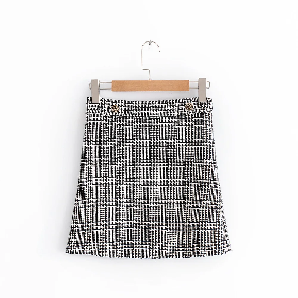

2018 Autumn New Style Graceful Retro Versatile Tassels Trim Plaid Mini Skirt Skirt 996