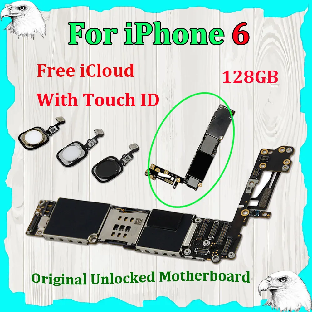 

Original 128GB Mother Board For Apple iPhone 6 4.7'' inch Touch ID Mainboard Logic Board GSM Unlocked Free iCloud Replacement