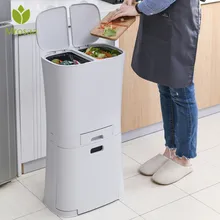 Grandes três camadas de lixo latas de lixo cozinha armazenamento vertical resíduos caixas de classificação com roda saco de lixo titular reciclável