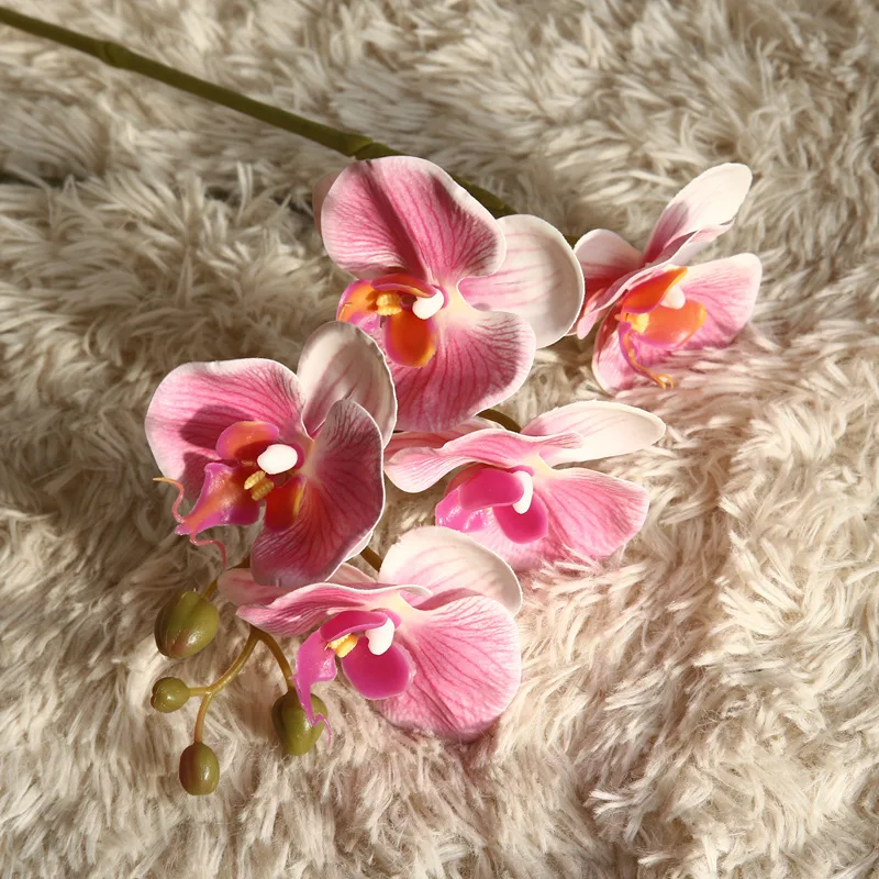 light pink 1 шт., свадебная бабочка, Орхидея, искусственные цветы, 5 головок, настоящая на ощупь, искусственная Орхидея, Бабочка, для домашнего праздника, вечерние украшения - Цвет: light pink