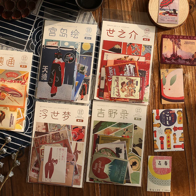 20 Uds., Vintage, estilo japonés, cuarto de recortes con pegatinas decorativas, palo de etiqueta, álbum diario, papelería, sello Retro, pegatina de planta