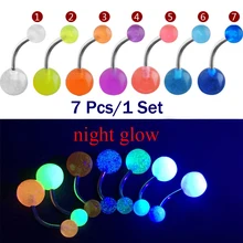 7 шт./лот, светящиеся в темноте, фосфоресцирующие, для женщин, модные, пупка, кольцо, пупка, штанга, пирсинг, Ombligo, вечерние, подарок, ювелирные изделия для тела