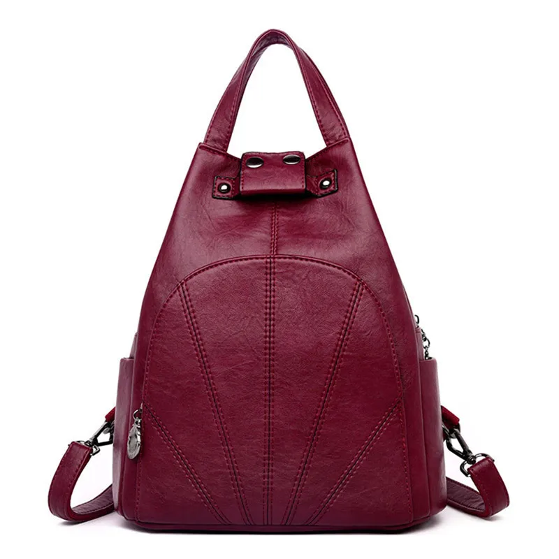 Кожаный женский рюкзак с защитой от кражи, женский рюкзак для путешествий, Классический рюкзак, школьные сумки через плечо для девочек-подростков - Цвет: WINE RED-2