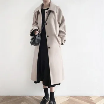 

Woolen Coat Female Long Section Jacket Single-Breasted 2019 Autumn Winter Korean Thickening Long Over The Knee Wool Coat XIN229
