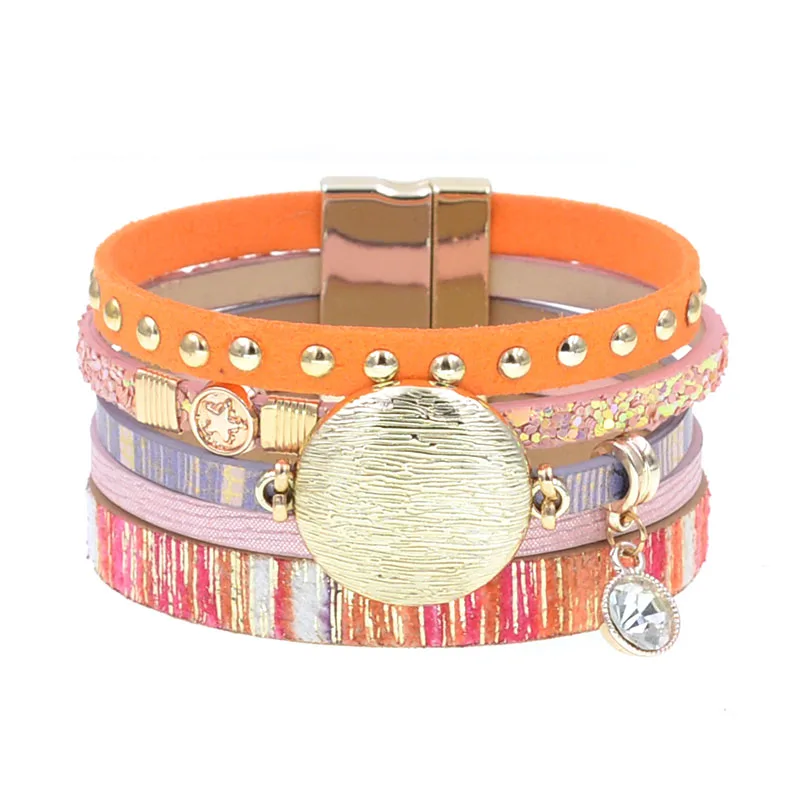 WELLMORE NEW model leather bracelets for women Zinc alloy metal charm bracelet fashion jewelry Bracelet Jewelry Leather Bracelets
