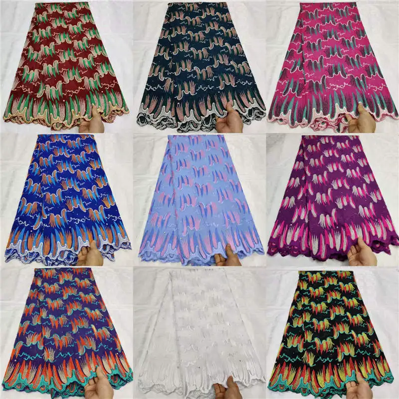 Африканская хлопчатобумажная кружевная ткань Высококачественная нигерийская французская чистая хлопковая вышитый швейцарский вуаль кружевная Ткань 5 ярдов! TLF9161