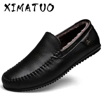 

Genuine Leather Loafers High Quality Men's Driving Shoes Casual Shoes Men's Split Winter Warm Fashion Men Loafers