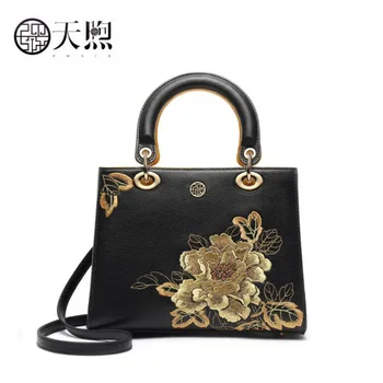 

Pmsix Women Genuine Leather bag top cowhide embroidery bag handbags Luxury fashion tote women leather shoulder Crossbody bag