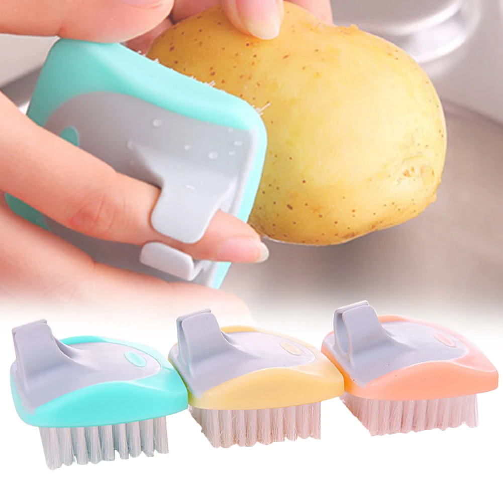 Random Color Finger Ring Scrubber Helper Cleaning Brush Dirt Remove Durable Portable Kitchen Gadgets Fruits Vegetables Potato