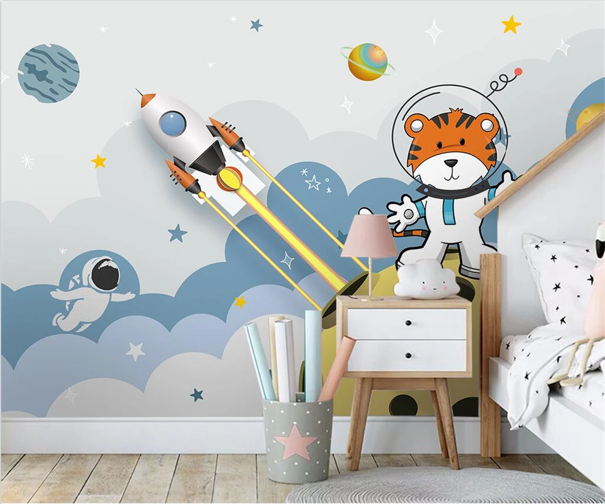 

beibehang Custom modern minimalist hand-painted papier peint abstract cartoon space planet children's room background wallpaper