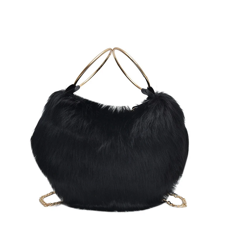 Роскошные Брендовые женские сумки, новинка, зимние сумки на плечо из искусственного меха, вечерняя сумочка-клатч, высокое качество, женские вечерние сумки с цепочкой через плечо - Цвет: Black Handbag