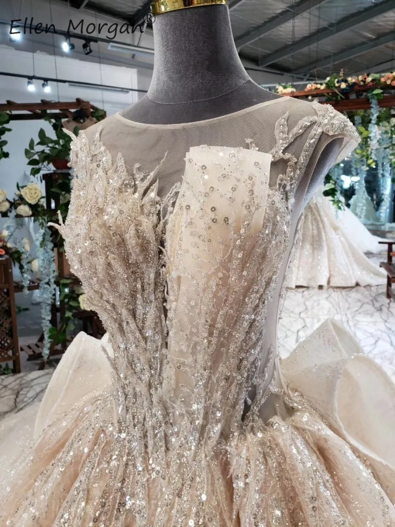 Реальные фотографии блестящее свадебное платье шампанского Пышное Бальное платье принцессы с блестками и оборками свадебные платья на прокат Vestidos De Novia