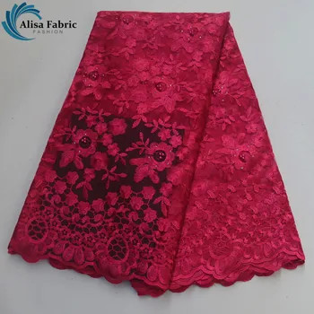 

Alisa 2019 Pink Embroidery Lace Fabrics 5 Yards/pcs African Mesh Lace Fabrics with Beads Tullle Lace Fabrics For Home Decoration
