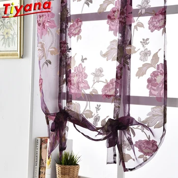

Rustic Roman Short Curtain Semi-shading Curtain for Living Room Kitchen Burnt-out Peony Flower Tulle Sheer Window Panel WP223-30