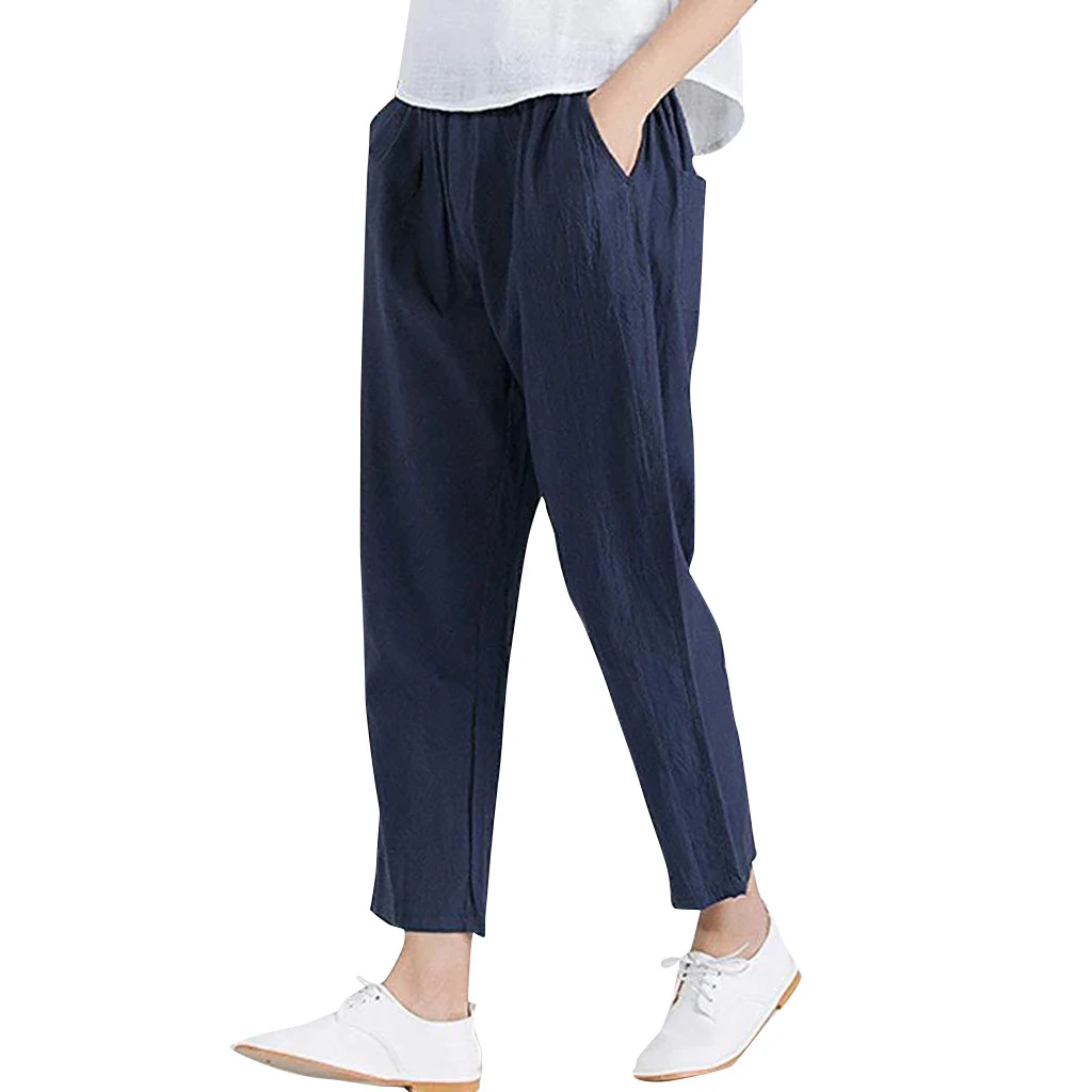 Women Autumn Summer Pants Elastic Waist Harem Shiny Sport Linen Band Pants Winter Joggers Pencil Sport Pants 808