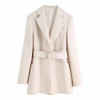 

New Women Blazer Autumn Winter Temperament Commute High Quality Korean with Belt Simple Solid Color Hipster Simple Jacket Y104