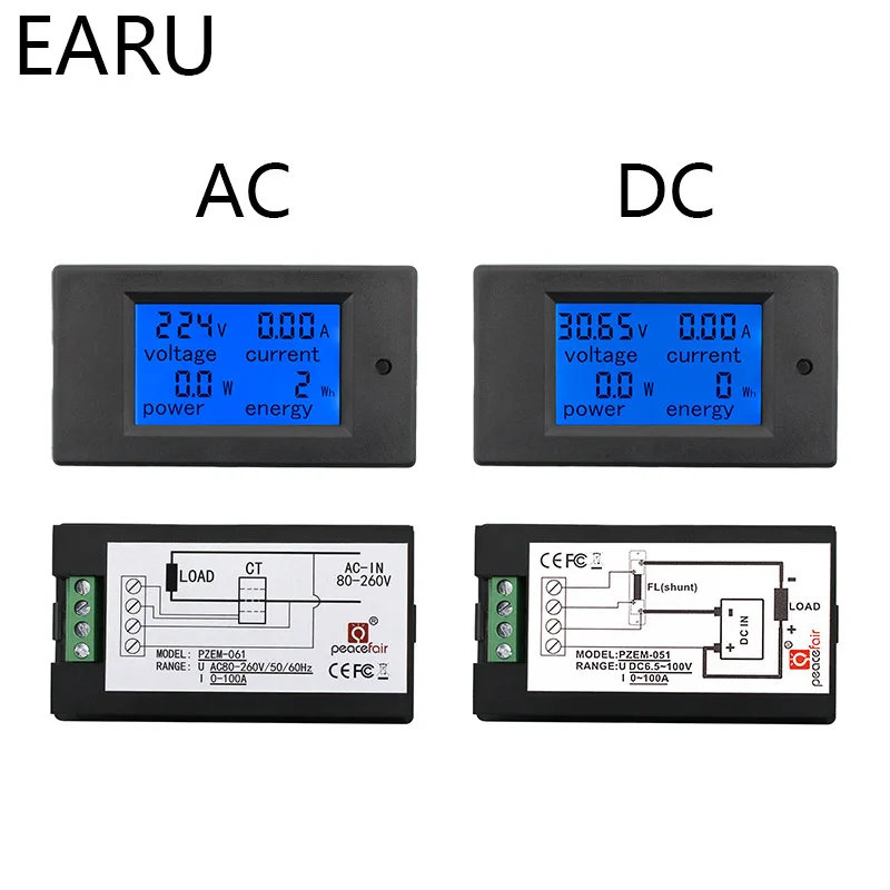 20A 100A AC 80-260V DC 6,5-100 V цифровой светодиодный Вольтметр Амперметр ваттметр измеритель энергии 12V 24V 110V 220V Вольт тестер