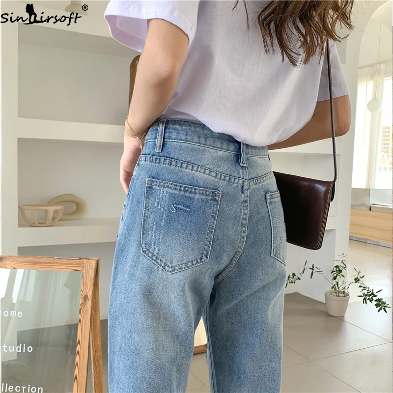 Осенние новые большие размеры прямые джинсы с высокой талией женские хлопковые мягкие свободные тонкие трендовые повседневные джинсовые брюки для женщин