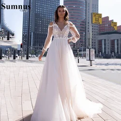 SoDigne Long Sleeves Boho Wedding Dress 2021 Lace Appliques Open Back Beach Bridal Dress Women 3D Flower Weddin Gowns