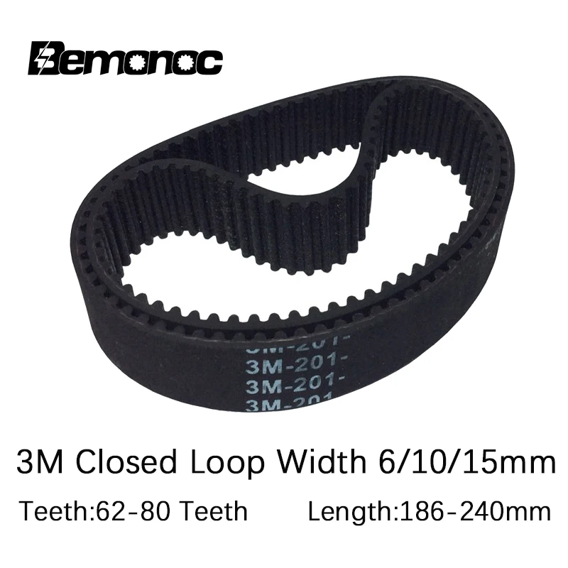 

HTD 3M Timing Belt Pitch Length 186/189/195/198/201/207/213/216/225/228/240mm Width 6/10/15mm Rubber HTD3M Synchronous Belt