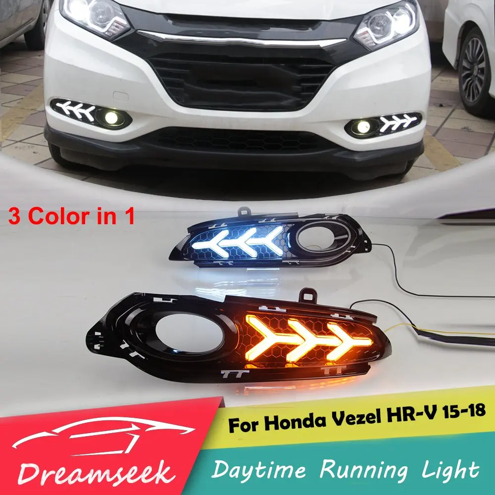 3 цвета Y LED DRL для Honda HR-V Vezel 2014 2015 2016 2017 2018 дневные ходовые огни с сигналом поворота |