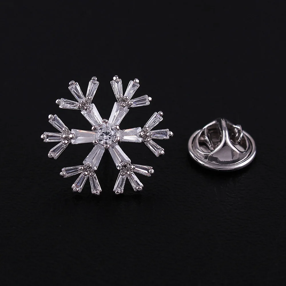 

Fashion Crystal Snowflake Men Brooch Small Collar Pin Micro Zircon Top Grade Corsage Shirt Small Collar Button 1123