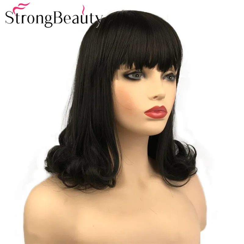 StrongBeauty длинный кудрявый Средний Рыжий/темно-коричневый парик с аккуратным взрыва Боб стрижка женский синтетический парик