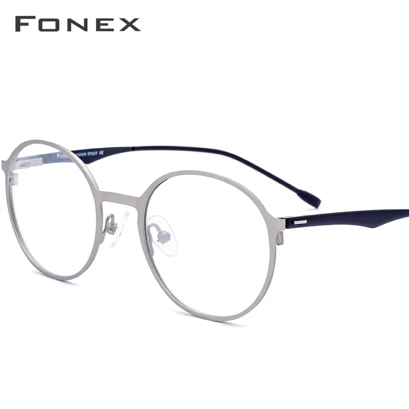 

FONEX Alloy Round Glasses Men Women Myopia Optical Eyeglasses Frame Ultralight Prescription Screwless Eyewear 8821