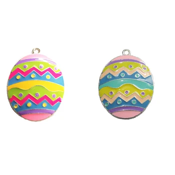 

Newest ! 43mm*35mm 10pcs/lot All Enamel Striped Easter Egg Pendant For Chunky Jewelry