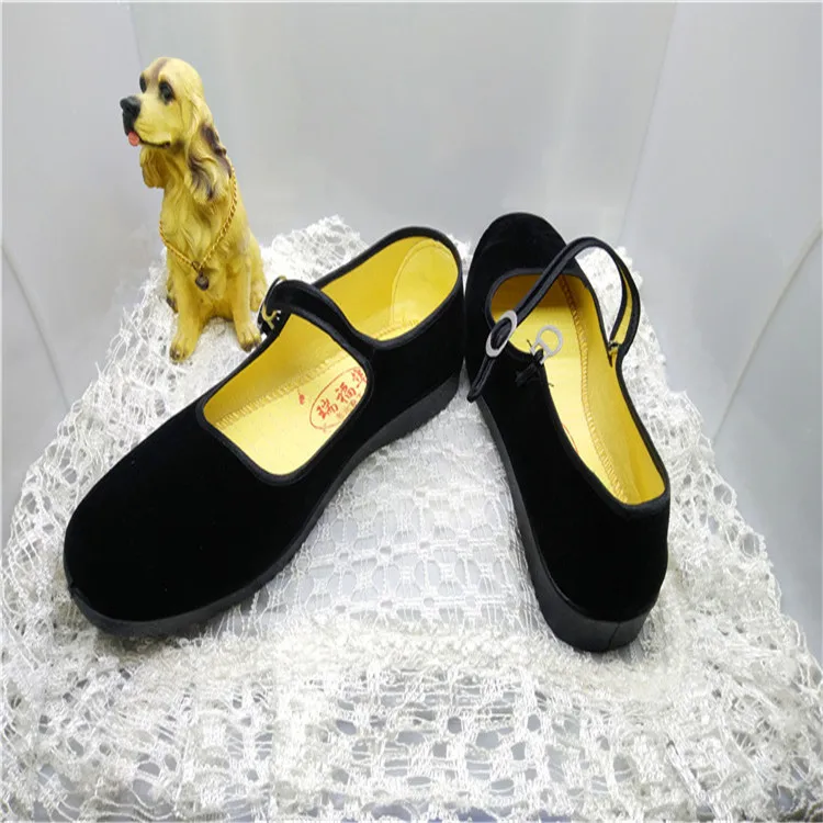 

2019 Women's Old Beijing Cloth Shoes Flat Suede Low Top Black Sling Shoes Dancing Daily Life Lightweight Shoes