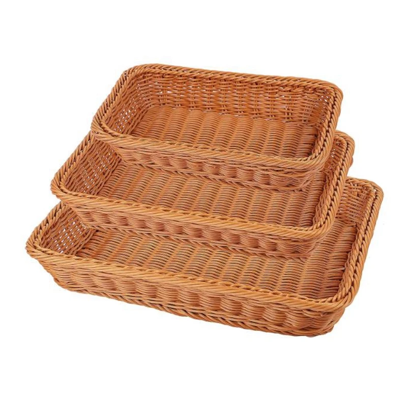 HOT 3 Pcs Wicker Bread Baskets Set,Woven Pantry Baskets,Tabletop Food