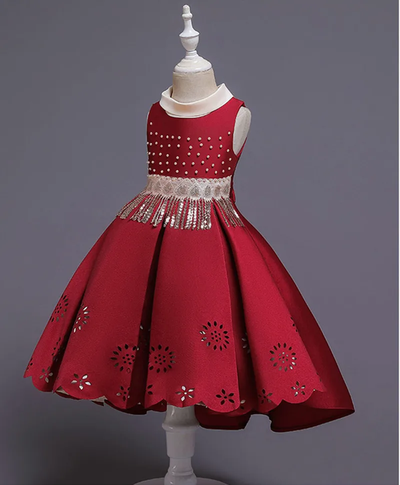 Платье для маленьких девочек Год Вечерние платья Элегантный, бисерный кисточкой платье принцессы бальное платье на свадьбу Детские платья для девочек
