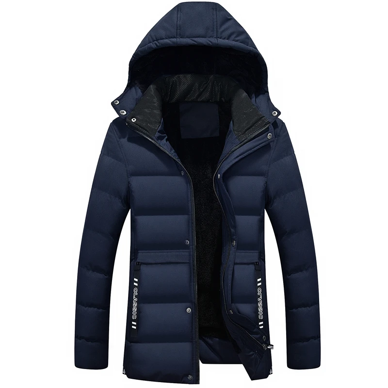 Зимняя Мужская парка, однотонная куртка, уличная одежда, Новое поступление, плотное теплое пальто, длинная куртка с капюшоном, меховая ветрозащитная стеганая куртка, модное мужское пальто - Цвет: dark blue